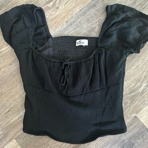 Hollister Black Puff-Sleeve Square Neck Crop Top